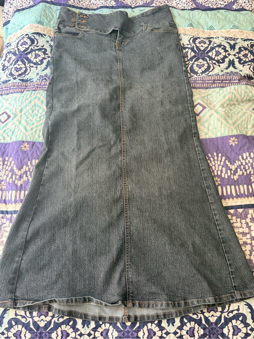 Paris Blues Dark Gray Denim Flare Maxi Skirt